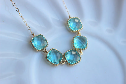 Gold Aquamarine Necklace Blue Necklace - Bridesmaid Gift - Bridal Necklace Aquamarine Wedding Jewelry - Aqua Blue Bridesmaid Jewelry