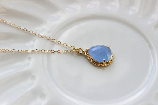 Gold Periwinkle Necklace Lavender Blue Periwinkle Jewelry, Blue Necklace Bridesmaid Jewelry Bridesmaid Gift, Wedding Jewelry, Something Blue