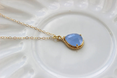 Gold Periwinkle Necklace Lavender Blue Periwinkle Jewelry, Blue Necklace Bridesmaid Jewelry Bridesmaid Gift, Wedding Jewelry, Something Blue