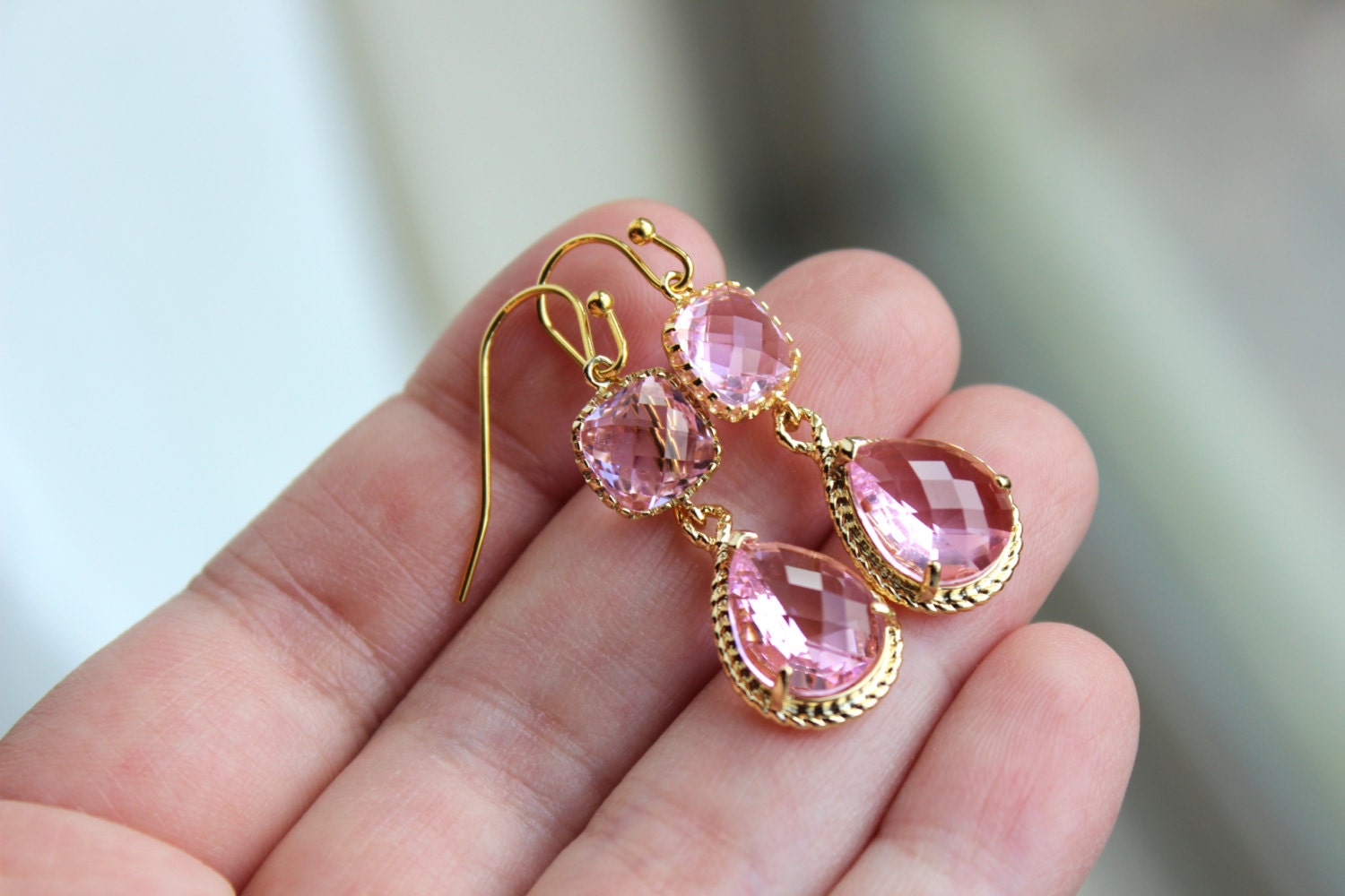 Beatrice Statement Earrings in Blush Pink Dahlia and Swarovski Crystals
