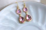 Gold Light Pink Earrings Blush Pink Jewelry Two Tier Teardrop - Blush Bridesmaid Earrings Pink Wedding Jewelry - Bridal Accessories