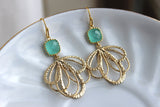 Gold Mint Feather Earrings Aqua Blue Jewelry - Mint Bridesmaid Earrings - Gold Bridal Earrings - Wedding Jewelry - Blue Minimalist Jewelry