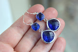 Silver Large Cobalt Blue Earrings Electric Blue Jewelry - Two Tiered Earrings Cobalt Blue Bridesmaid Jewelry Something Blue Wedding Jewelry