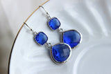 Silver Large Cobalt Blue Earrings Electric Blue Jewelry - Two Tiered Earrings Cobalt Blue Bridesmaid Jewelry Something Blue Wedding Jewelry