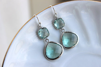 Silver Large Prasiolite Green Earrings Light Green Jewelry - Two Tiered Earrings Prasiolite Bridesmaid Jewelry Light Green Wedding Jewelry