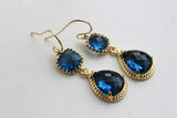 Gold Sapphire Earrings Navy Blue Jewelry Teardrop Glass Two Tier - Sapphire Bridesmaid Earrings Navy Blue Wedding Jewelry - Something Blue