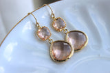 Gold Large Champagne Blush Earrings Peach Pink Jewelry - Two Tiered Earrings Blush Bridesmaid Jewelry - Peach Pink Wedding Jewelry