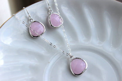 Opal Pink Jewelry Set Silver Bridesmaid Jewelry - Wedding Jewelry - Necklace Earring Set - Valentines Day Gift - Gift under 50
