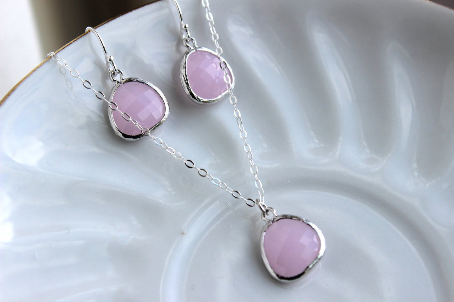 Opal Pink Jewelry Set Silver Bridesmaid Jewelry - Wedding Jewelry - Necklace Earring Set - Valentines Day Gift - Gift under 50