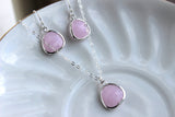 Opal Pink Jewelry Set Silver Bridesmaid Jewelry - Wedding Jewelry - Necklace Earring Set - Valentines Day Gift - Gift under 50