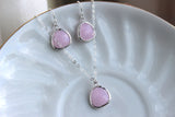 Opal Pink Jewelry Set Silver Bridesmaid Jewelry - Wedding Jewelry - Necklace Earring Set - Valentines Day Gift - Gift under 50