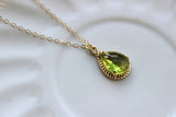 Gold Peridot Necklace Apple Green Teardrop Jewelry - Bridesmaid Necklace - Peridot Bridesmaid Jewelry Peridot Apple Green Wedding Jewelry