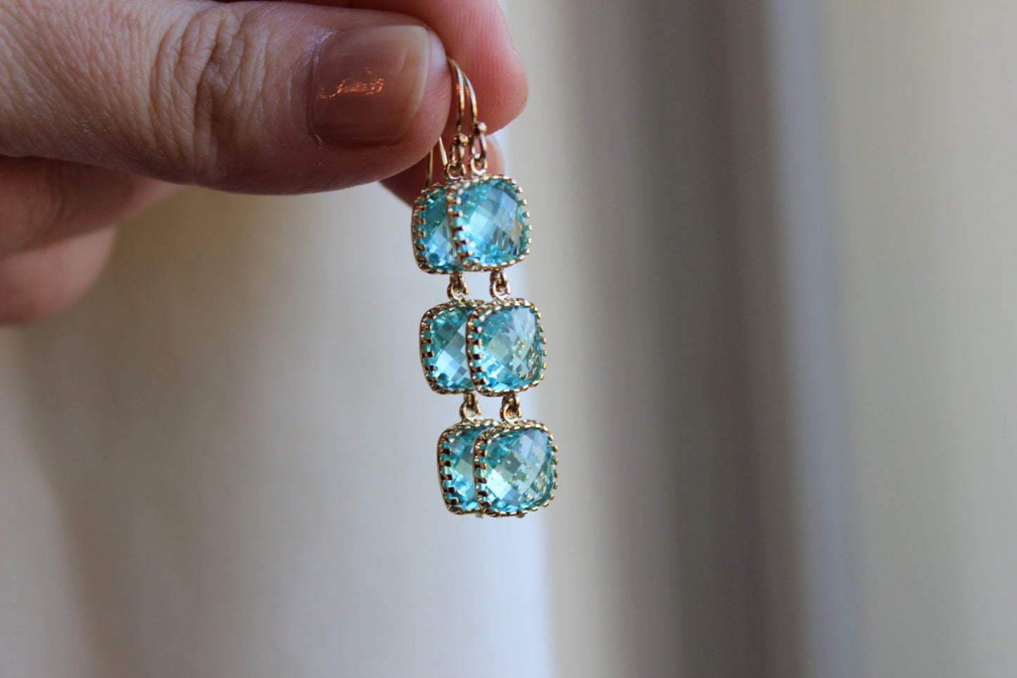 Gold Aquamarine Earrings - Aqua Blue Three Tier Earrings - Wedding Earrings - Bridesmaid Earrings - Bridal Earrings - Wedding Jewelry