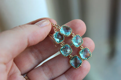 Gold Aquamarine Earrings - Aqua Blue Three Tier Earrings - Wedding Earrings - Bridesmaid Earrings - Bridal Earrings - Wedding Jewelry