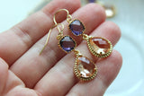 Blush Champagne Earrings Amethyst Purple Gold Earrings - Amethyst Bridesmaid Jewelry Champagne Blush Earrings Peach Pink Wedding Jewelry