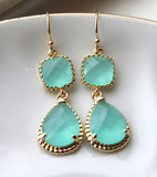 Aqua Mint Earrings Gold Blue Earrings Teardrop Glass Bridesmaid Earrings Wedding Earrings Bridesmaid Jewelry Gift Mint Wedding Jewelry