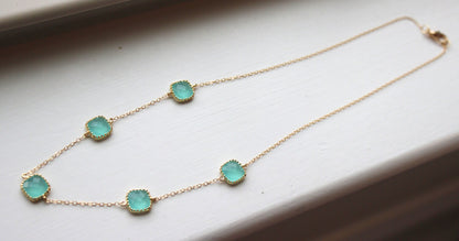 Aqua Blue Mint Necklace Gold Plated - Mint Wedding Jewelry - Mint Bridesmaid Jewelry - Bridesmaid Necklace - Something Blue Bridesmaid Gift