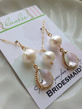 Pearl Jewelry Set, Crystal Jewelry Set, Bridesmaid Jewelry Set Freshwater Pearl Earrings Pearl Necklace Gold Crystal Jewelry Wedding Jewelry