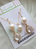 Pearl Jewelry Set, Crystal Jewelry Set, Bridesmaid Jewelry Set Freshwater Pearl Earrings Pearl Necklace Gold Crystal Jewelry Wedding Jewelry