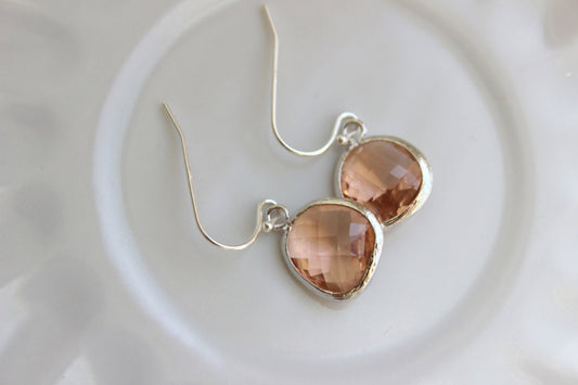 Peach Champagne Earrings Light Pink Silver Plated Sterling Silver Earwires - Bridesmaid Earrings - Wedding Earrings - Bridal Earrings