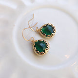Gold Emerald Green Earrings - Pear Shape with Gold Design - Bridesmaid Earrings - Wedding Earrings - Valentines Day Gift