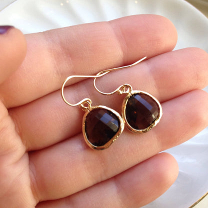 Smoky Brown Earrings Gold Plated - Bridesmaid Earrings - Wedding Earrings - Bridesmaid Jewelry