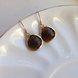Smoky Brown Earrings Gold Plated - Bridesmaid Earrings - Wedding Earrings - Bridesmaid Jewelry