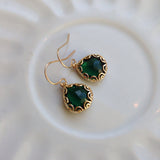 Gold Emerald Green Earrings - Pear Shape with Gold Design - Bridesmaid Earrings - Wedding Earrings - Valentines Day Gift
