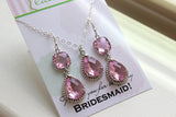 Light Blush Pink Necklace and Earring Set Light Pink Silver Jewelry Set - Personalized Card Thank you for being my bridesmaid Jewelry