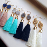 Gold Tassel Earrings Druzy Jewelry Drusy Earrings, Gold Druzy Earrings, Beauty Gift, Tassel Jewelry, Clothing Gift, Fringe Earrings,