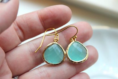 Gold Large Aqua Mint Earrings Blue Jewelry - Bridesmaid Earrings Wedding Earrings Bridesmaid Jewelry Gift Mint Wedding Jewelry