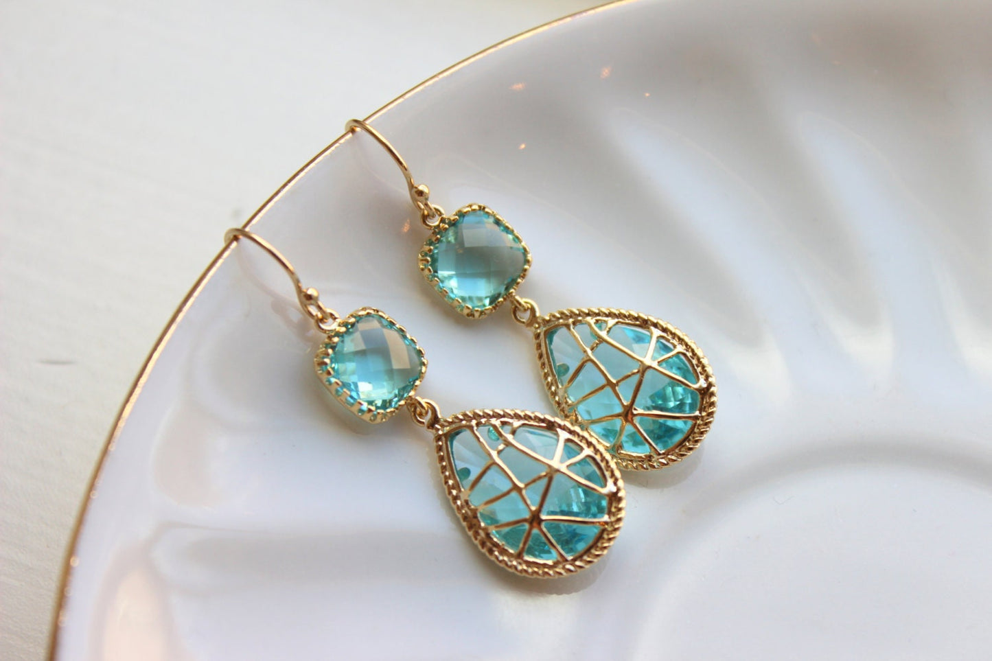 Blue Aquamarine Earrings Gold Twisted Design - Bridesmaid Earrings Wedding Earrings Bridesmaid Gift Wedding Jewelry Aquamarine Wedding
