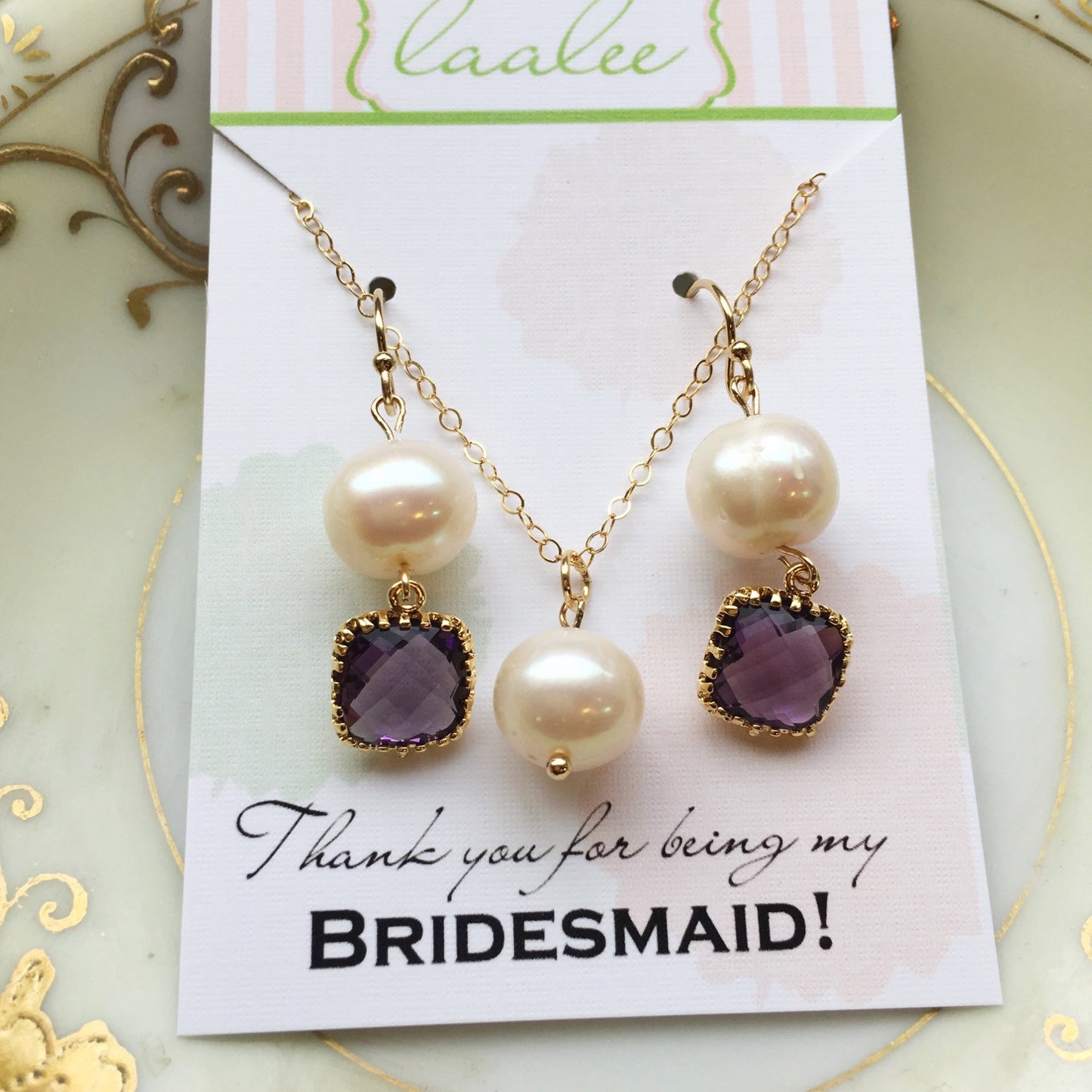 Amethyst Purple Freshwater Pearl Jewelry Set - Bridesmaid Jewelry - Wedding Necklace Earrings