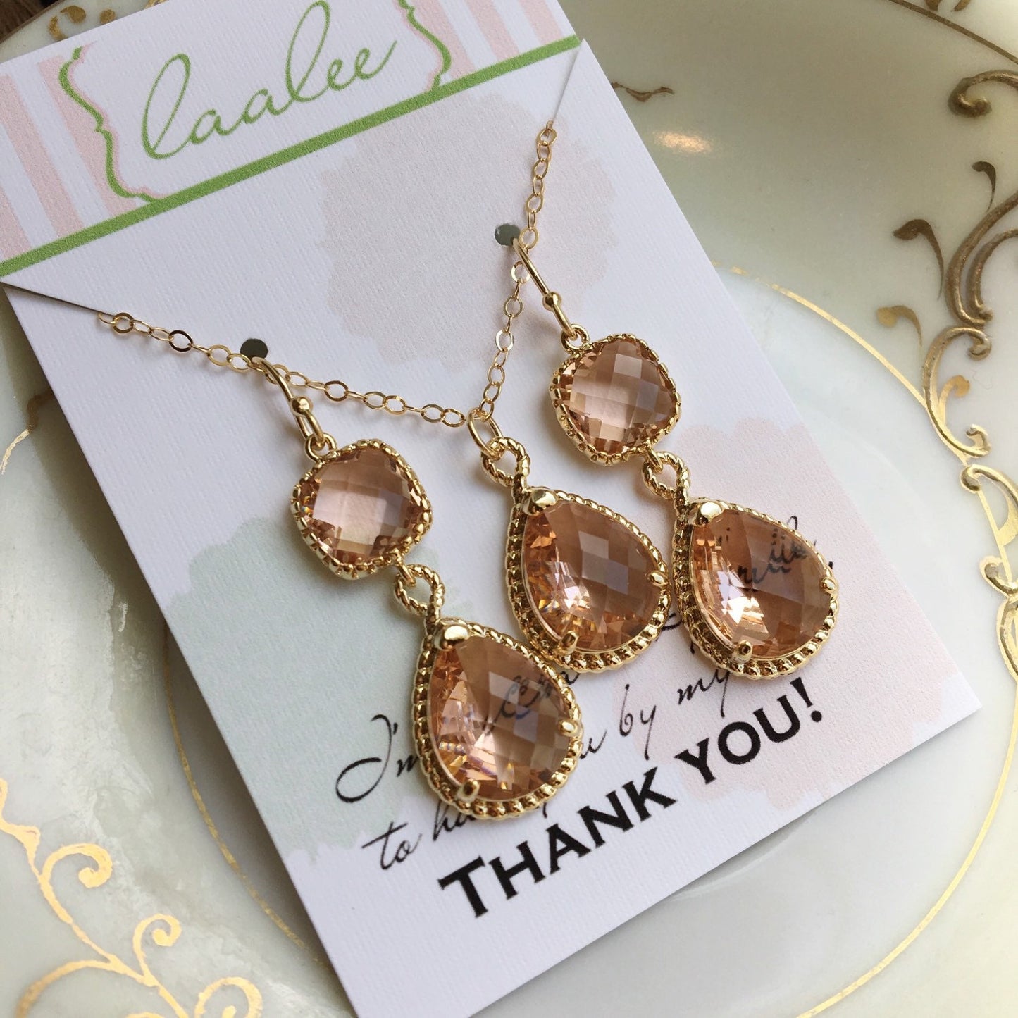 Blush Jewelry Set, Gold Blush Earrings, Blush Bridal Set, Champagne Earrings, Blush Bridesmaid Jewelry, Thank you for being my Bridesmaid