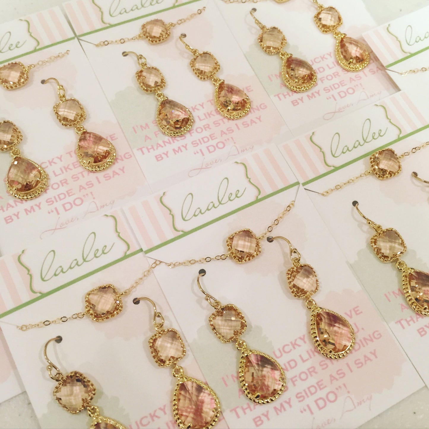 Champagne Earrings Bracelet Set - Champagne Blush Jewelry Set - Pink Gold Earrings - Peach Bridesmaid Jewelry