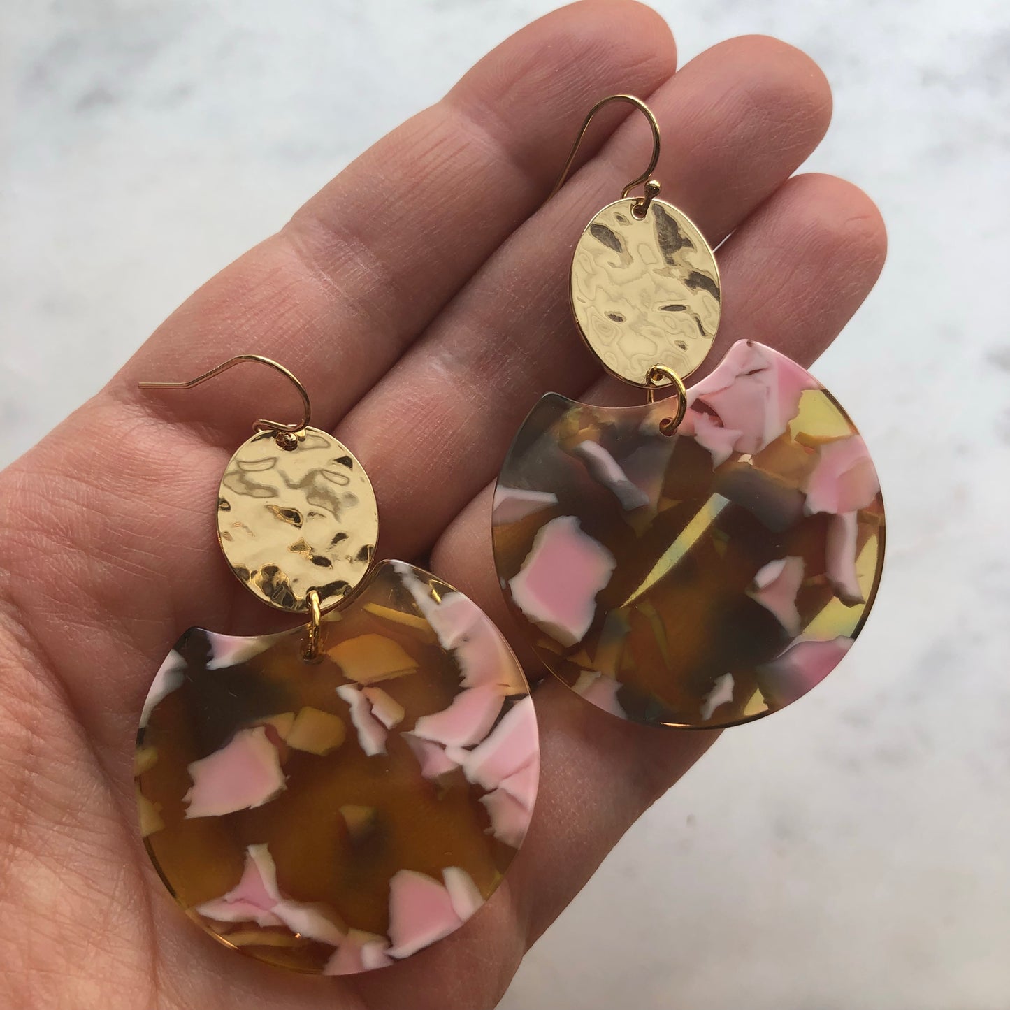 Gold Tortoise Shell Acrylic Earrings