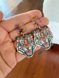 Tiger Earrings, Purple and Gold Earrings, Gameday Jewelry