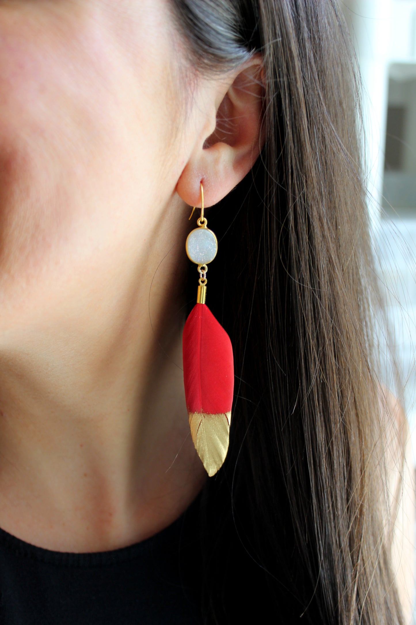 Red Feather Dipped Earrings