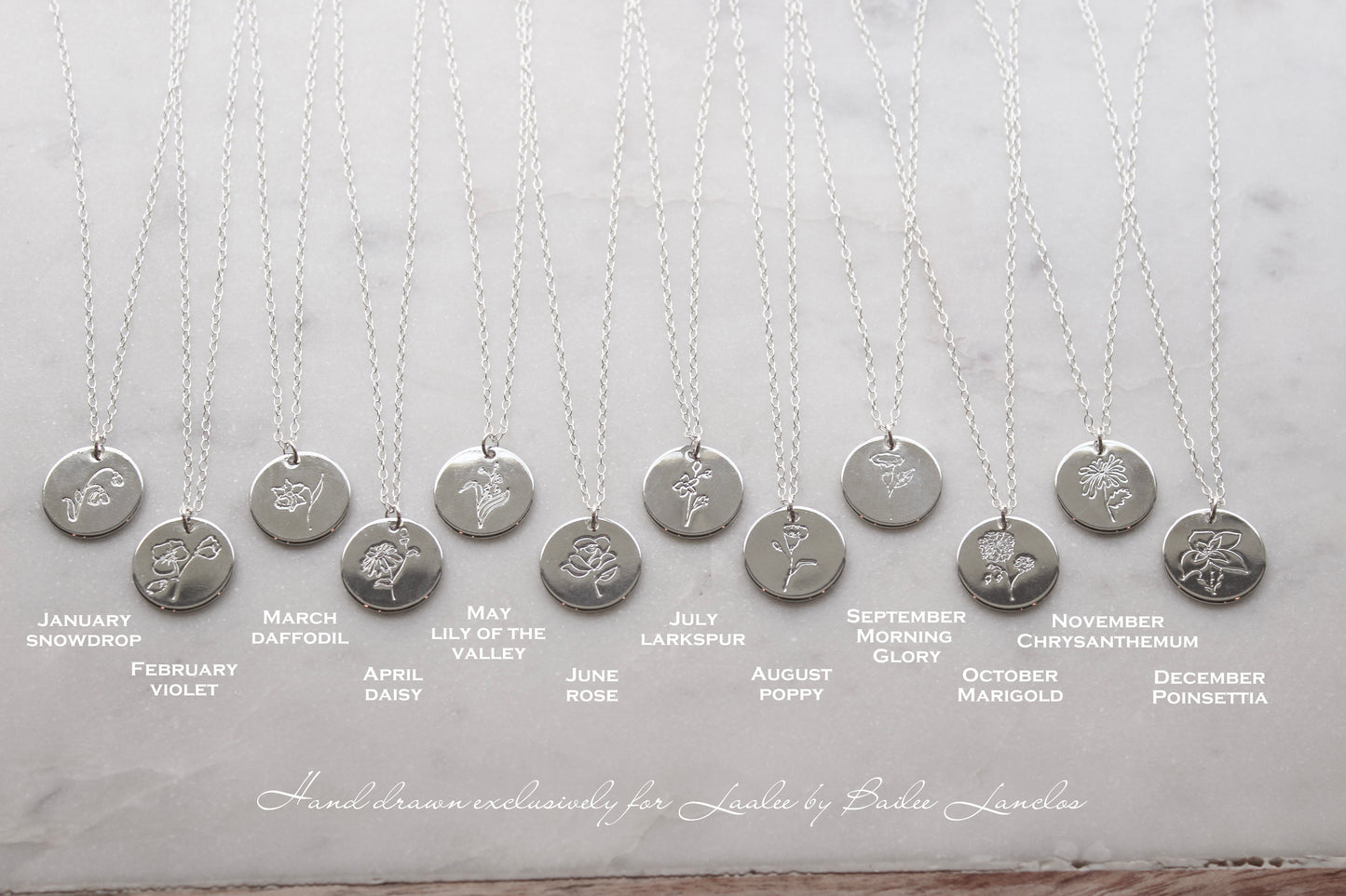 Silver Birth Flower Necklace, Silver Birth Flower Jewelry, Personalized Gift, Floral Necklace