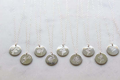 Silver Birth Flower Necklace, Silver Birth Flower Jewelry, Personalized Gift, Floral Necklace